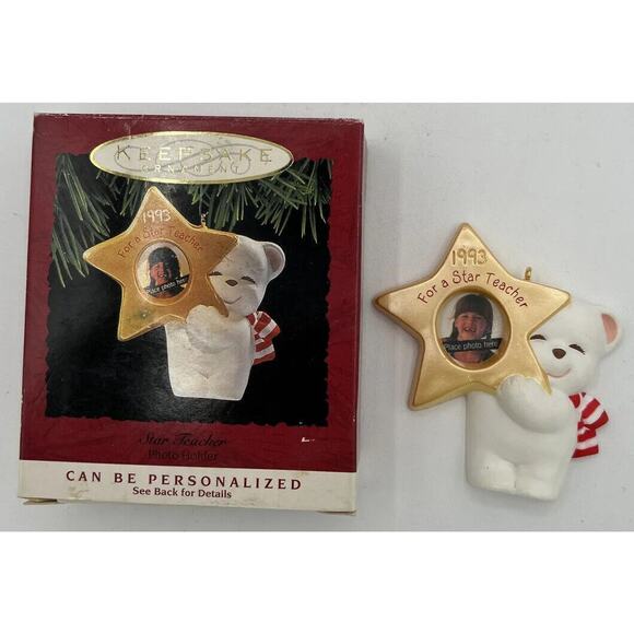 1993 Hallmark Star Teacher Photo Holder Ornament SKU U108 - Picture 1 of 3